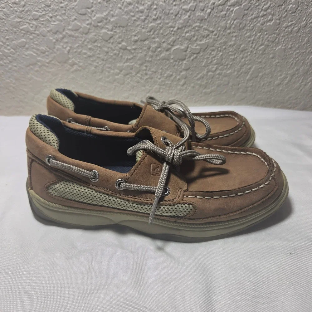 Sperry Top-Sider Lanyard Boys Brown Leather Mesh Boat Shoes YB46122A Size 2M